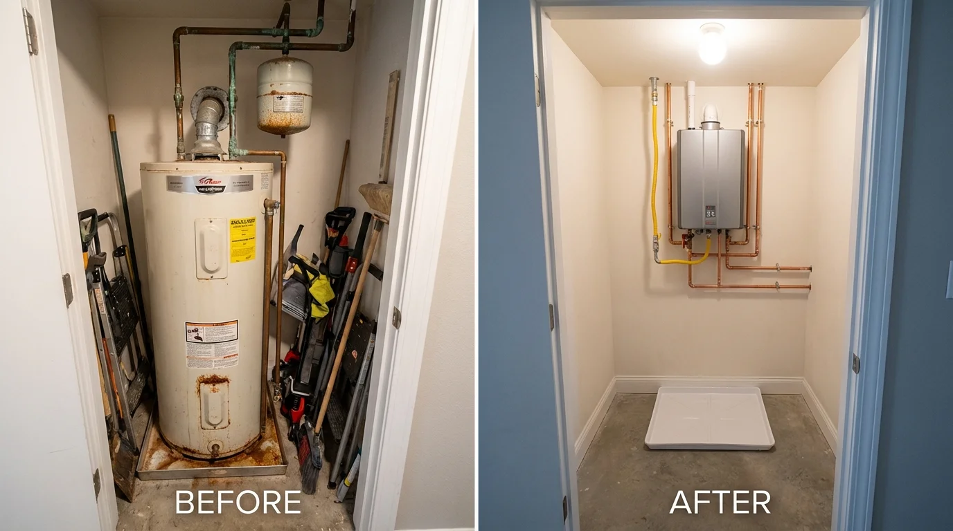 Tank water heater versus wall-mounted tankless unit comparison for Vienna, VA homeowners